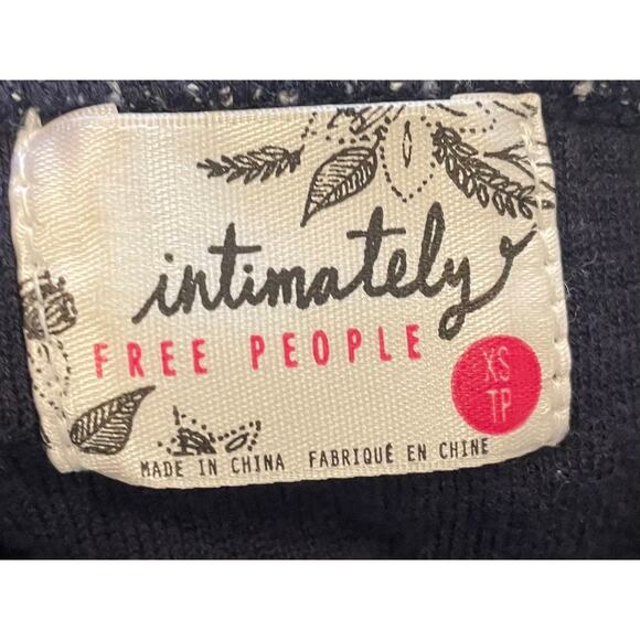 Free People Intimately Cotton Blend Navy Gray Long Hoodie Tie / Lace Up Neck, XS - Picture 7 of 11